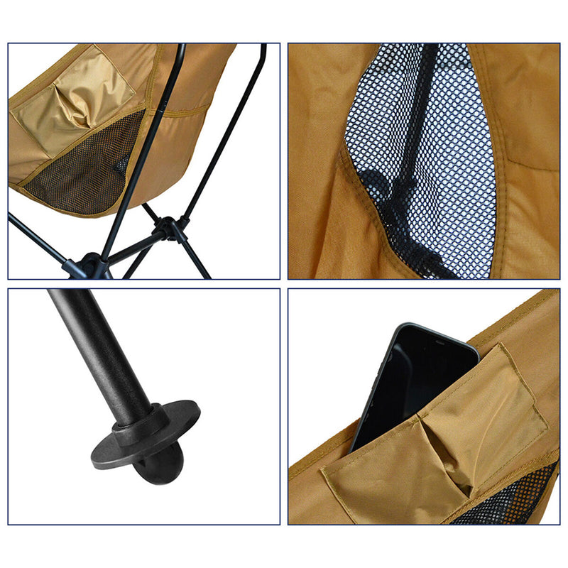 High Back Folding Chair - Side Storage Pocket & Carry Bag Waterproof Moon C