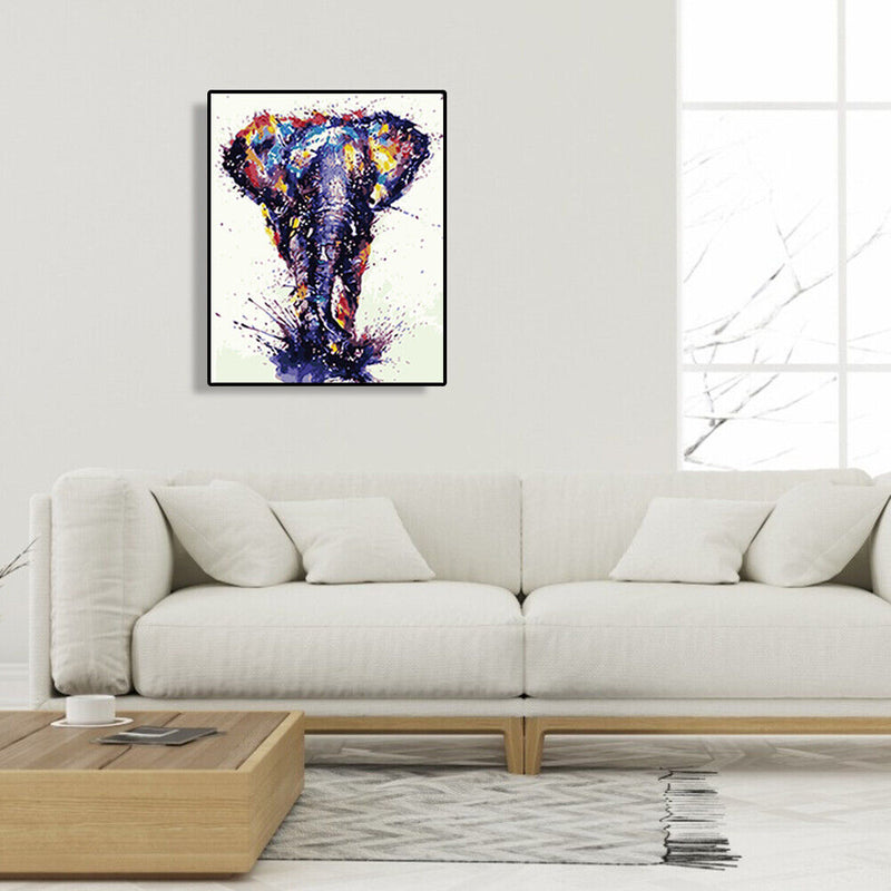 DIY Digital Oil Painting By Numbers Walking Elephant Canvas Frameless Picture