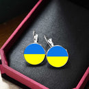 Trendy Ukrainian National Flag Earrings Women Round Glass Hook Dangle (1) Newly