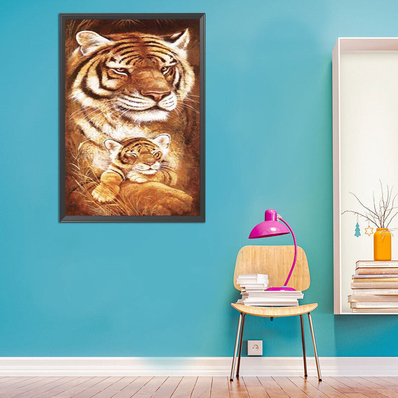 Tiger Family Oil Paint By Numbers Kits Canvas Picture Wall Art DIY (B741)