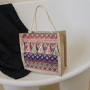 Women Linen Shoulder Bag Retro Ethnic Large Tassels Tote Handbag (Purple)