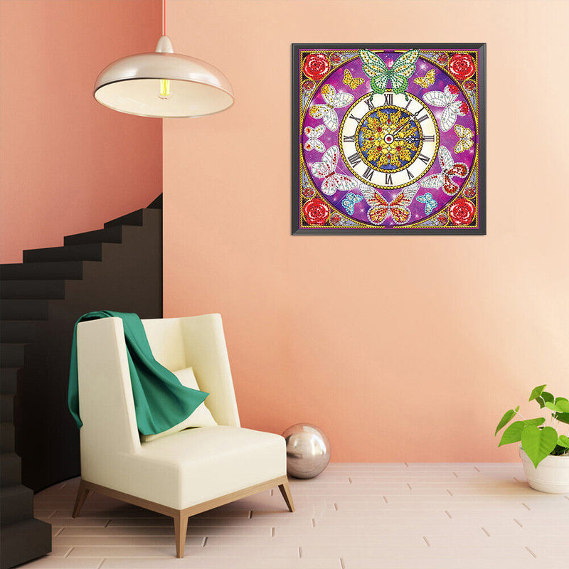 Diamond Painting Butterfly Clock Partial Special Drill Rhinestone Kit Newly
