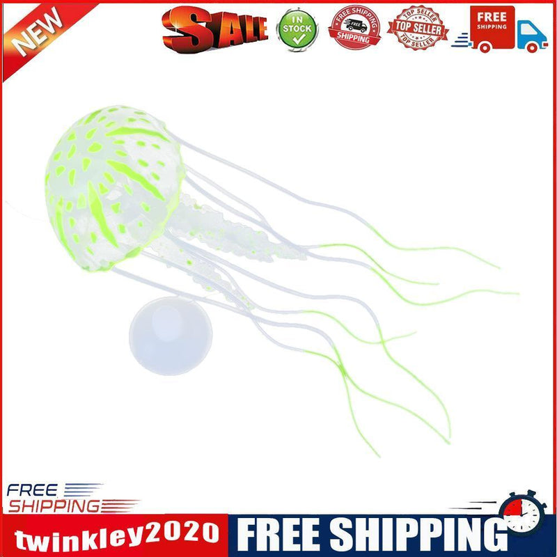 Simulation Artificial Jellyfish Glowing Aquarium Fish Tank Decor(Yellow)