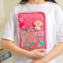 11 inch Cartoon Tablet Protective Pouch Clear Case Cute Laptop Cover (Pink)