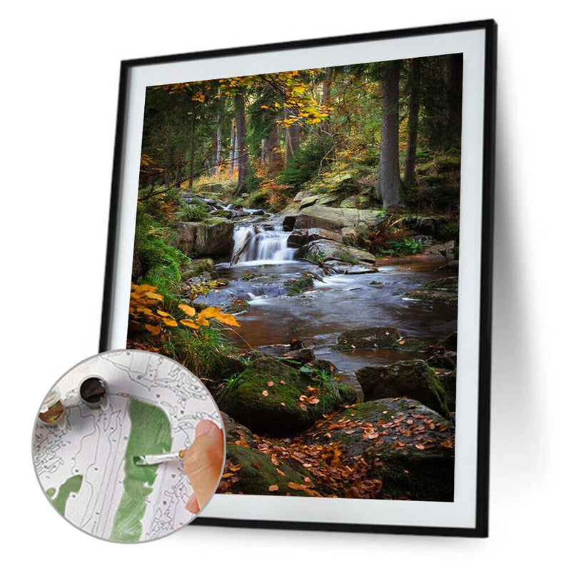 Handpainted DIY Forest Scenery Oil Paint by Numbers Kit Pictures Draw Craft G