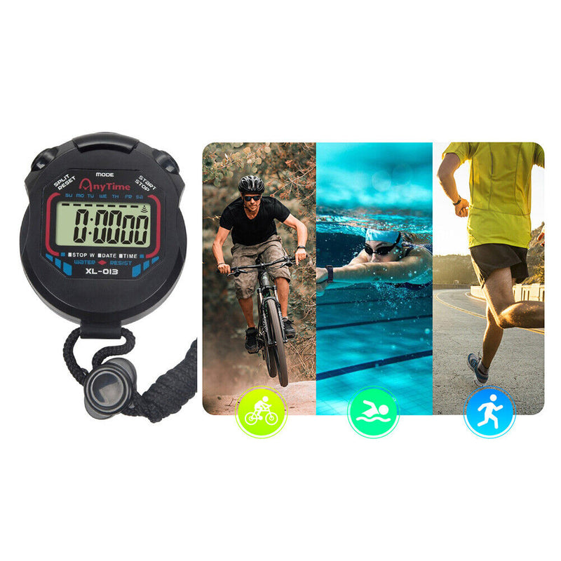 Handheld Digital Sports Counter Chronograph Timer Waterproof Alarm Stopwatch