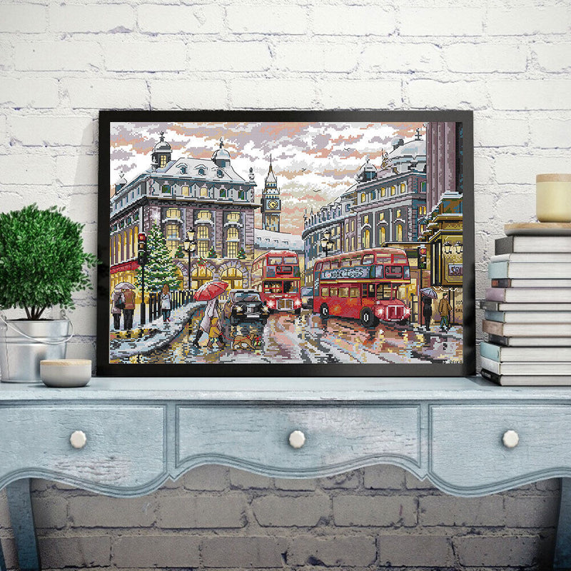 Partial Cross Stitch 14CT Cotton Thread DIY Street Handmade Stamped Needlework