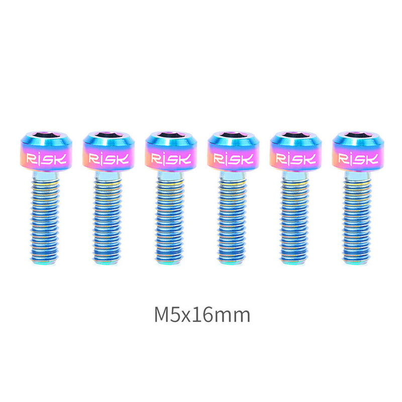 RISK 6pcs Titanium Stem Screws Bicycle MTB Handlebar Lock Bolts (M5X16mm) Newly