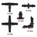 250pcs Watering Fittings Kit Irrigation Barbed Connector with Elbow Tee Coupling