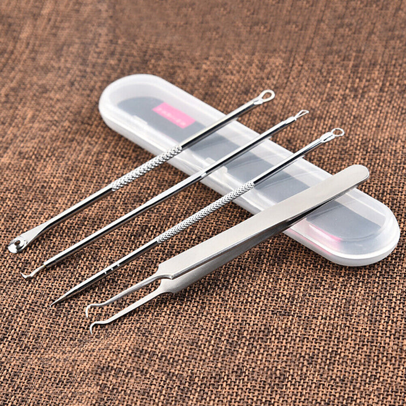 4pcs Blackhead Remover Acne Needles Metal Spoon Facial Black Spot Pore Extractor