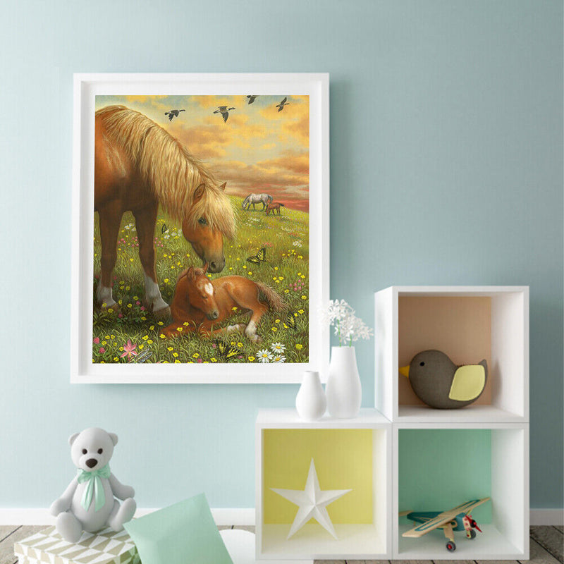 Horse on Grass Oil Paint By Numbers Kit DIY Acrylic Painting on Canvas Frameless