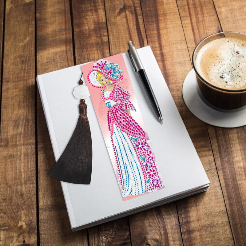 2pcs DIY Diamond Painting Leather Bookmark Lady Mosaic Special-shaped Drill Art