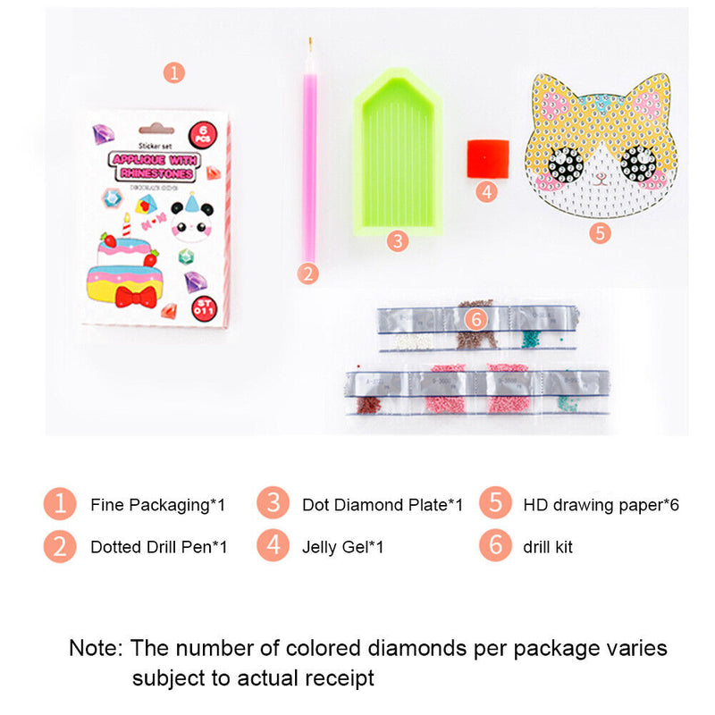 6pcs 5D Diamond Painting Stickers Kit DIY Cartoon Cup Phone Decor Kids (ST0