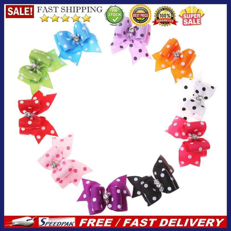 10pcs Pet Cat Dog Small Puppy Pet Dog Rhinestone Hairpin Hair Bow Rubber