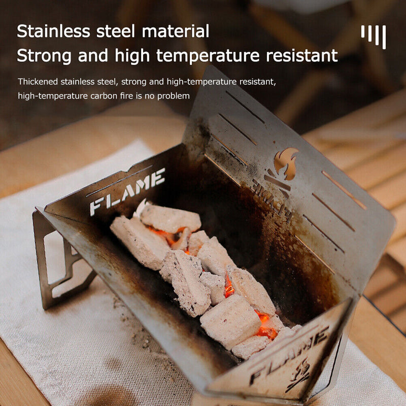 Portable Folding BBQ Grill Stove Outdoor Stainless Steel Barbecue Net Wood Stove