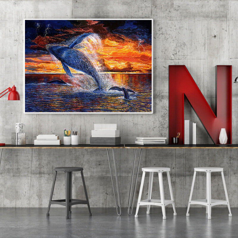 Whale Jumping out Water Oil Paint By Numbers Kit DIY Acrylic Painting Art