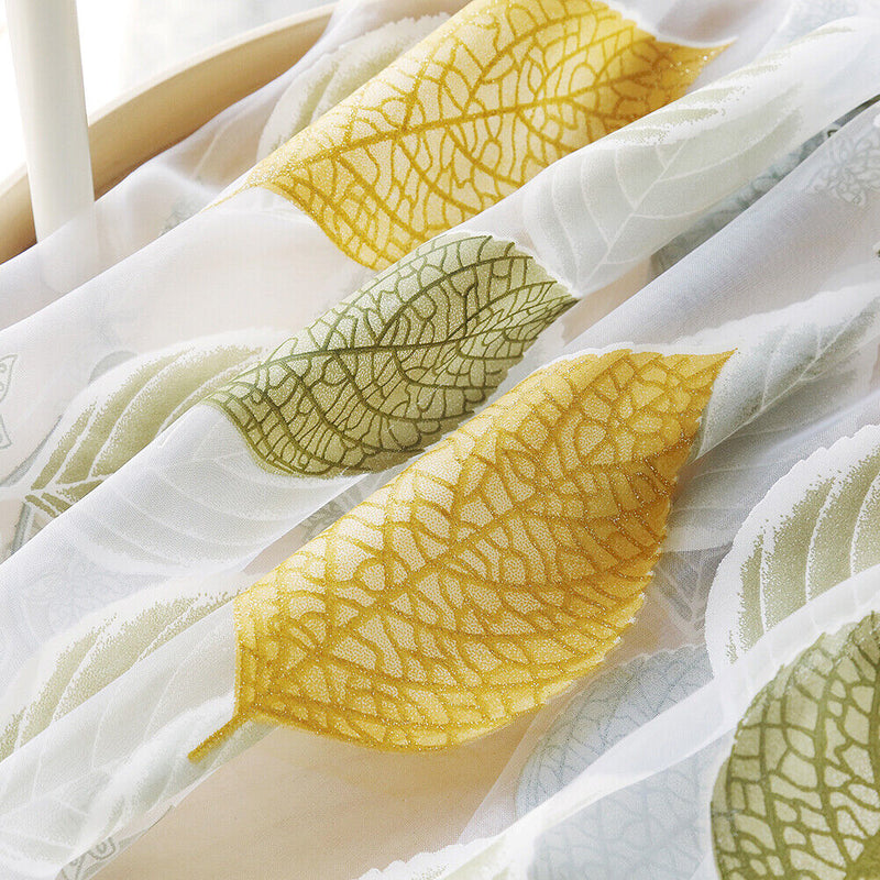 Sheer Leaf Printing Perforated Tulle Curtain Balcony Room Sliding Window Scre