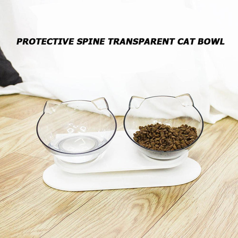 Tilt Cat Ear Detachable Bowl Transparent Non-slip Food Holder Feeder Pets Sup
