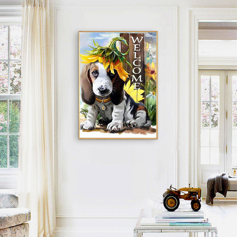 5D DIY Diamond Painting Full Round Drill Welcome Dog Wall Decor Rhinestone Art