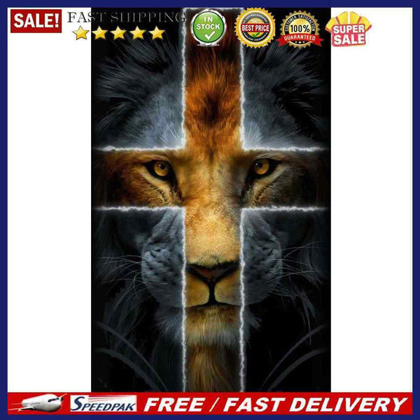 Handmade Cross Lion 5D DIY Full Round Drill Drawing Kit Diamond Painting Ar