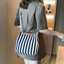 Women Striped Shoulder Bag Classic Canvas Large Capacity Shopping Bucket Totes