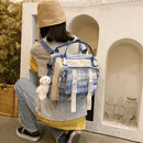 Large Capacity Crossbody Backpack Japanese Canvas Plaid Portable Shoulder Bag