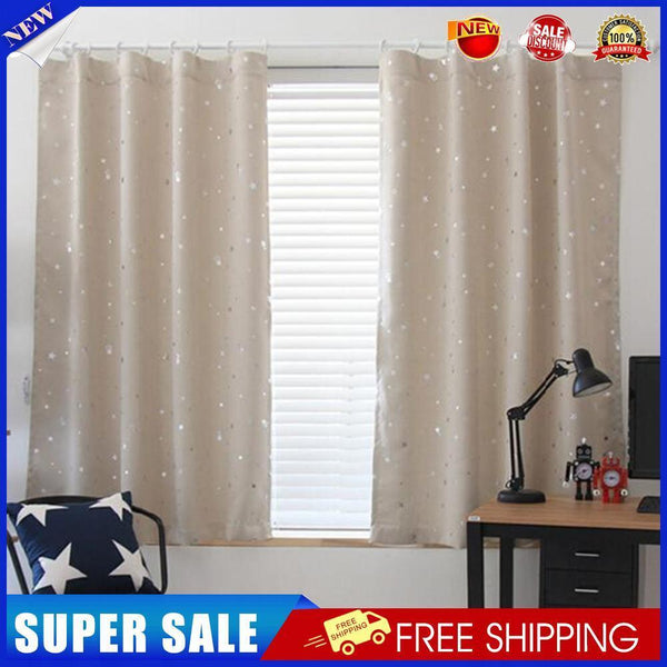 4pcs 100x130cm Full Blackout Shading Stars Curtains Hook Grommet Beige