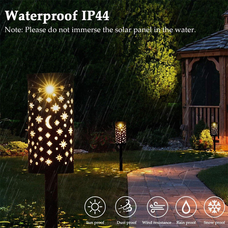 Solar LED Iron Art Lantern Light Star Moon Hanging Lamp for Garden Yard Pathway