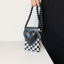 Heart Flap Bead Strap Shoulder Bag Ladies Leather Handbags Female Crossbody Tote