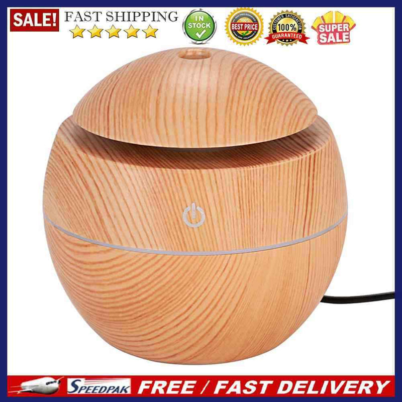 LED USB Induction Wood Grain Humidifier Ultrasonic Air Diffuser(Light Brown