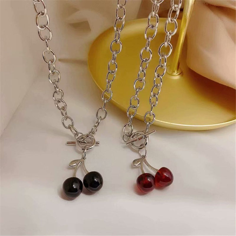 Diablo Punk Stainless Steel Cherry Pendant Clavicle Chain Hip Hop Necklace