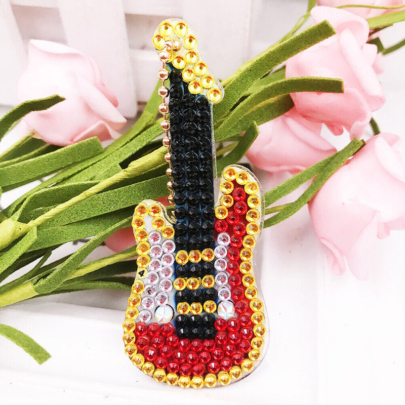 4pcs DIY Full Drill Diamond Key Chain Music Note Pendant Embroidery Keyrings Kit