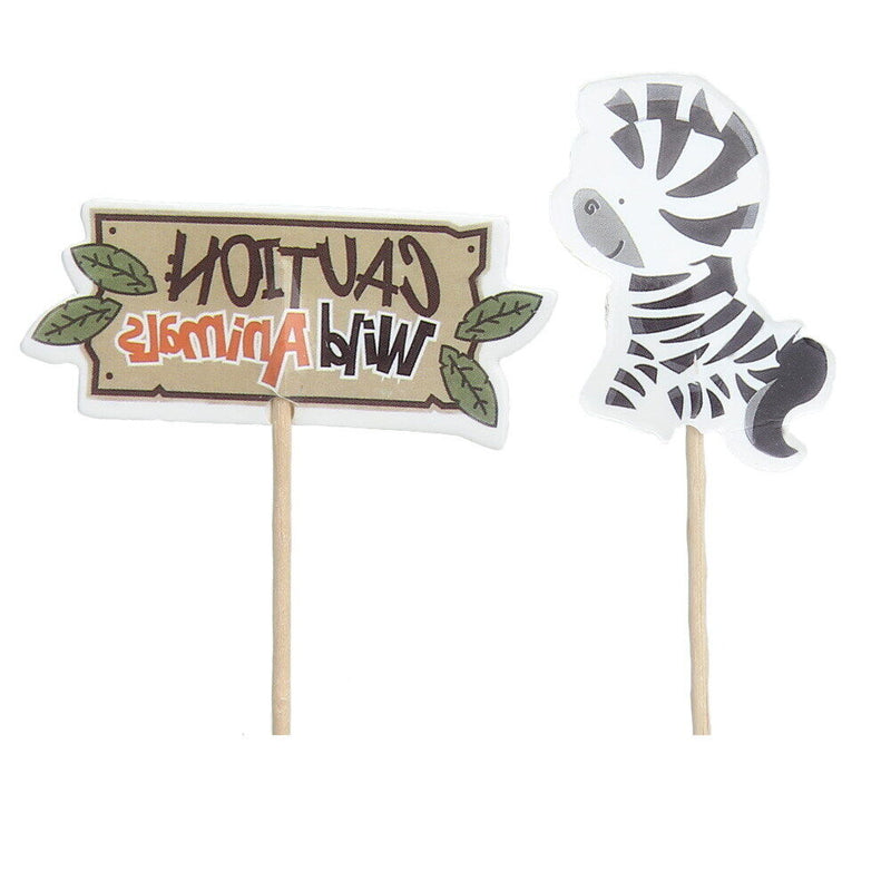 24pcs Cake Dessert Inserted Card with Zoo Animal Elephant Lion Pattern