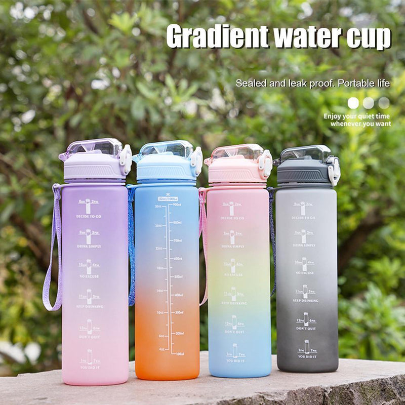 Plastic Water Bottle with Time Marker Sports Leakproof Drink Cup (Grey)