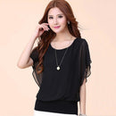 Plus Size Summer Chiffon Ruffle Bat Sleeve Blouse Solid Women Tops (2XL)