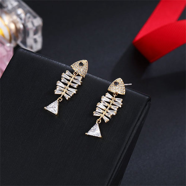 Drop Stud Earrings Zircon Dangle Fish Earrings Rhinestone Ear Clip Ear Stud
