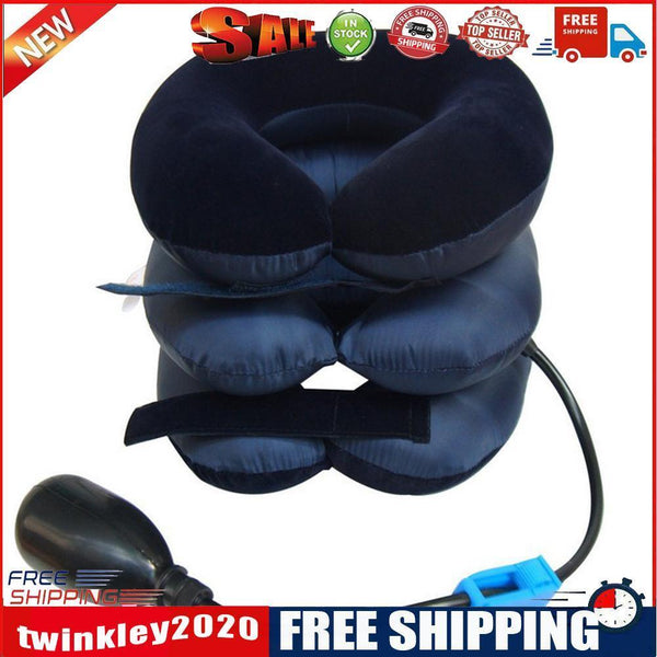 Inflatable Neck Stretcher Support 3 Tubes Pillow Pain Relief Tractor (Blue)