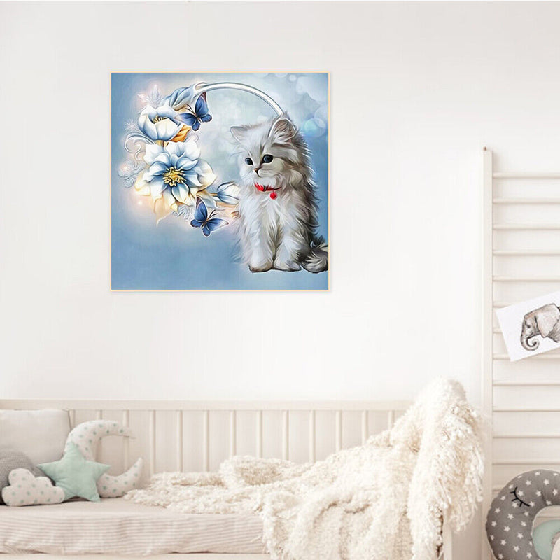 Canvas Paint By Numbers White Cat Oil Hand Painted Drawing Kit Home Decorat