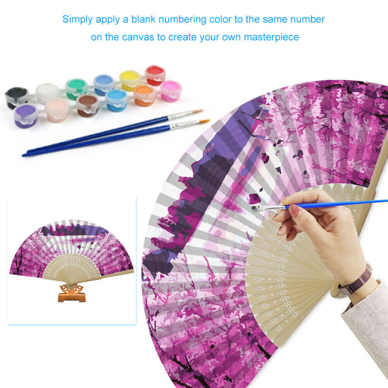 Cherry Blossom Forest Oil Paint Folding Fan By Numbers DIY Home Decoration Gifts