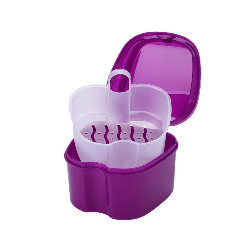 Dental False Teeth Storage Box with Hanging Net Container Organizer (Pink)