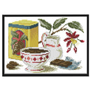 14CT Stamped Cotton Cross Stitch DIY Printed Needlework (Red Tea Set)