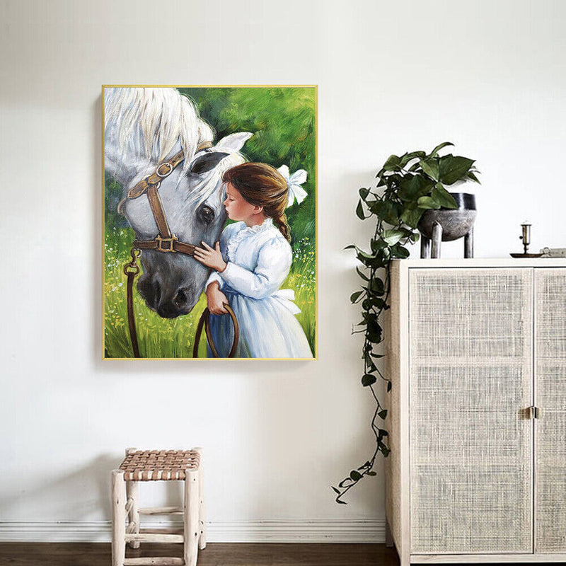 Girl Horse Oil Paint by Numbers Hand Painted Frameless Picture Home Ornamen