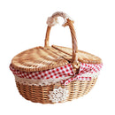 Small Picnic Wicker Basket Camping Fruit Food Rattan Hamper (Red Lattice) Newly