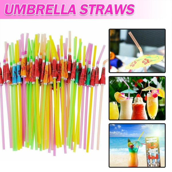 50x Cocktail Umbrella Drinking Straws Birthday Wedding Party Drink Decor`