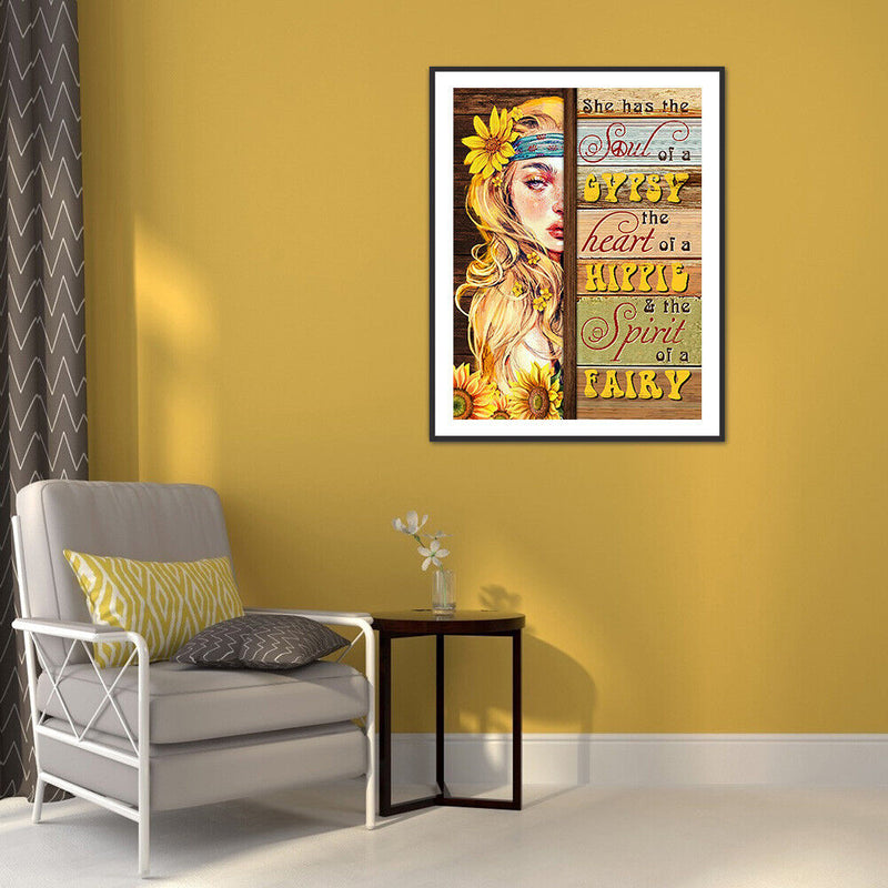 5D Diamond Painting Kit Letters Sunflower Girl Full Round Drill Rhinestone DIY