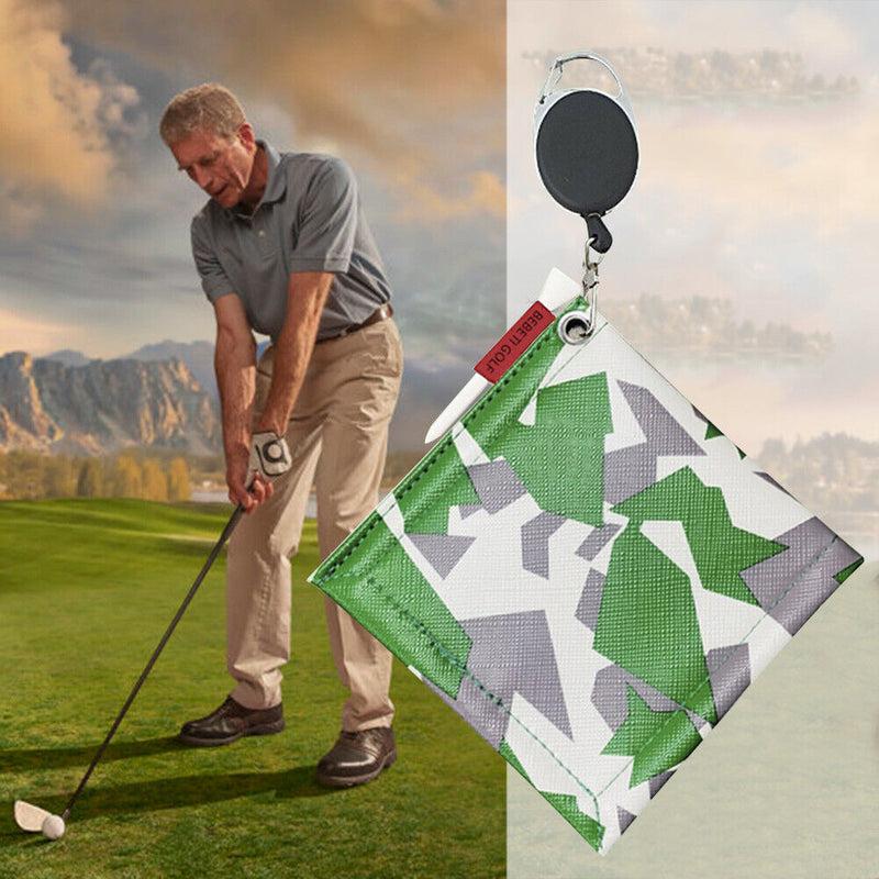 Mini Square Double-Sided Golf Ball Cleaning Towel w/ Carabiner Camo (Green)