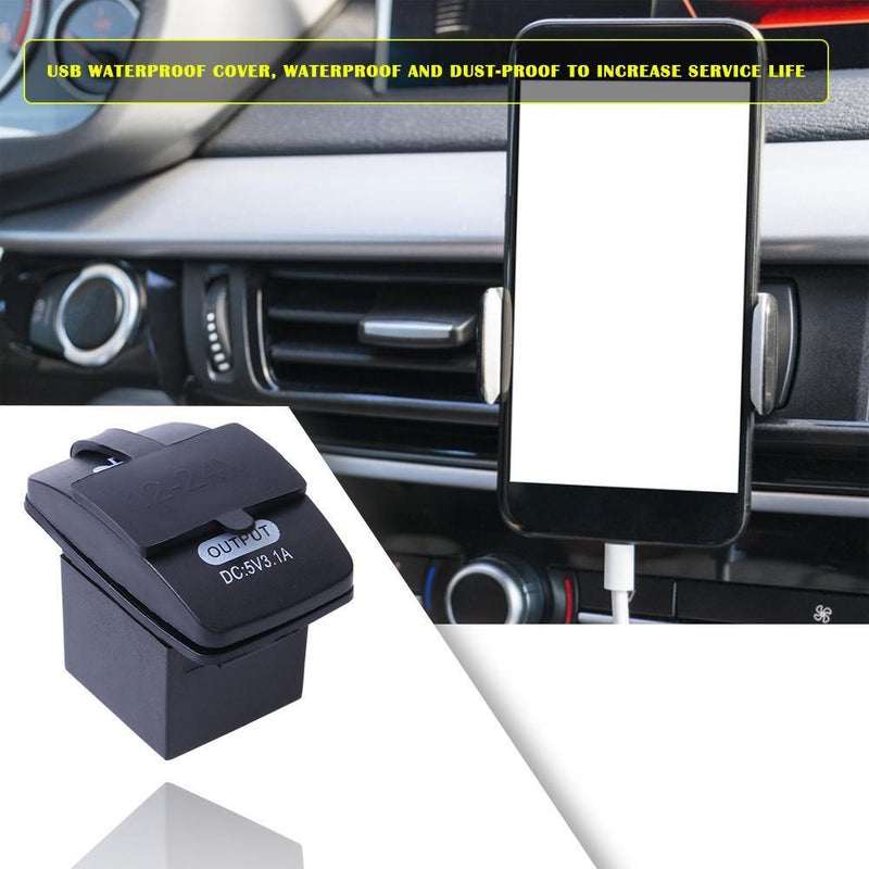 Universal Car Motorcycle 3.1A Dual USB Charger with Waterproof Cover for Phone