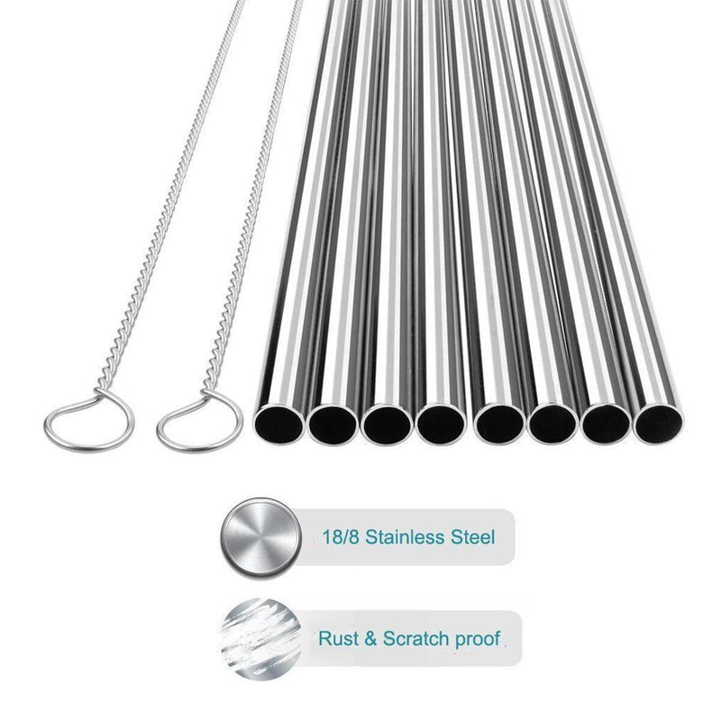 4X Straight Reusable Drinking Straws Steel Eco-Friendly w/ Brush`