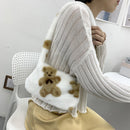 Retro Women Flower Print Shoulder Underarm Bag Winter Plush Purse (Khaki)