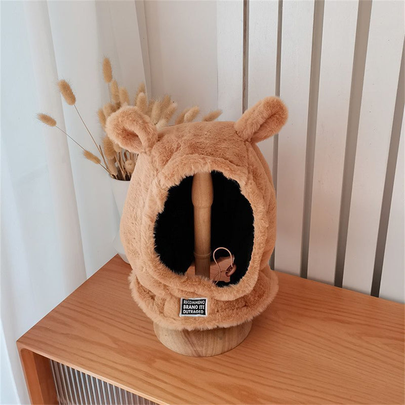 Warm Plush Hat Bear Ear Cap Women Warm Protect Ears Cap Lei Feng Hat Neck Scarf